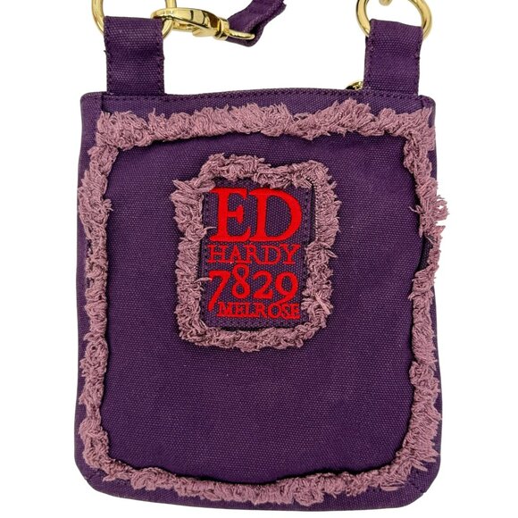Vtg Y2K Ed Hardy Purple Crossbody Bag | Indie Sleaze Grunge Streetwear Urban 90s - Picture 14 of 15